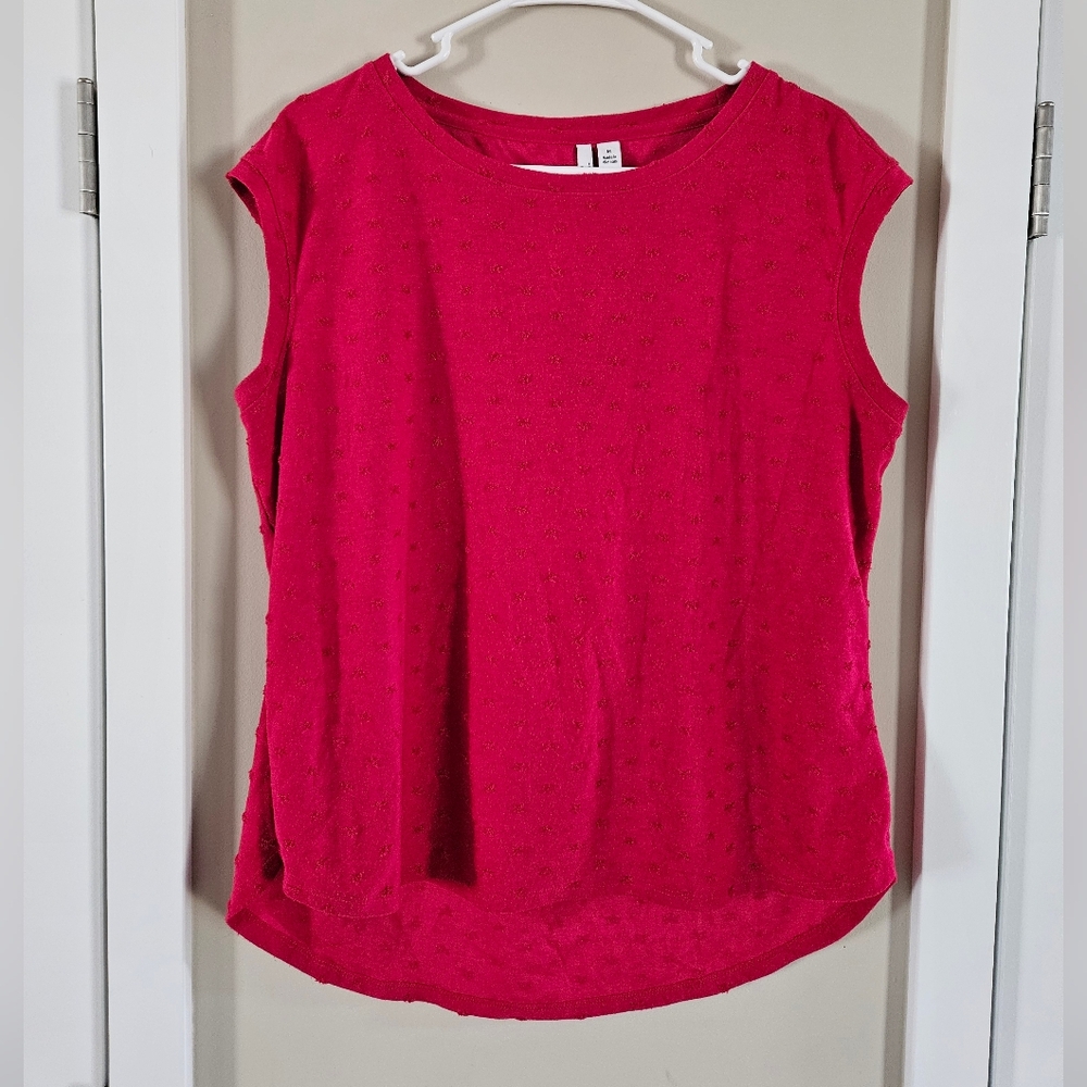 Elle Fuchsia Red Sleeveless Muscle Tee Office Dressy Wear Printed Top Mediun